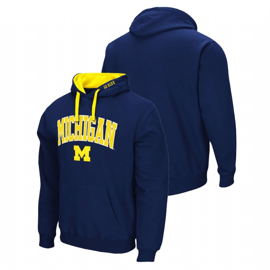 Michigan Wolverines Men's NCAA Navy Arch & Logo 2.0 Pullover College Football Hoodie CXN2549BV